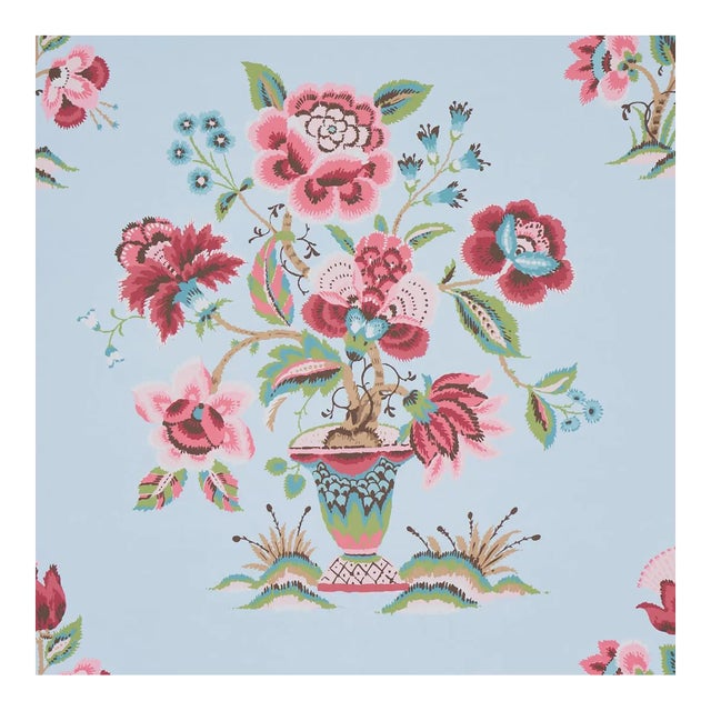 Sample - Schumacher Ashford Wallpaper in Rose & Sky For Sale
