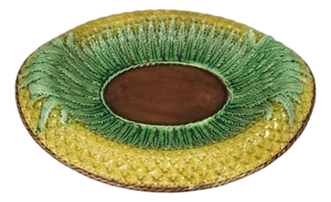 Antique Majolica Wheat Pineapple Glazed Ceramic Pottery Bread Platter Plate Dish