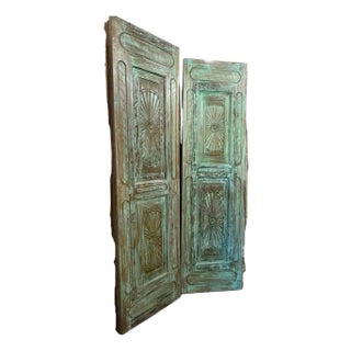 Vintage Spanish Revival Carved Wood Barn Door | Handcrafted Solid Wood Sliding Door Panel 96x27 For Sale