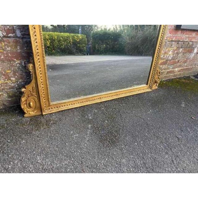 Large Antique English Shaped Top Gilt Overmantle Mirror, 19th Century For Sale - Image 4 of 7