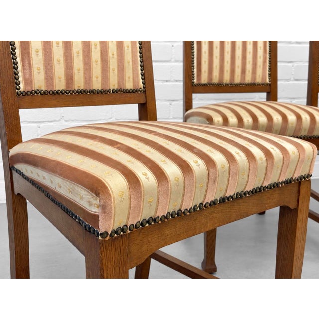 Set of Four - Amsterdam School Art Deco Oak Dining Chairs, Netherlands, C. 1930s For Sale - Image 11 of 17