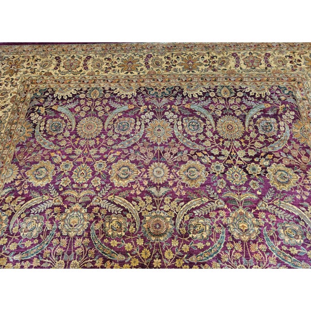 Brown Vintage Oversize Kerman Design Rug in Royal Purple, Green, Cream, Gold, Blue For Sale - Image 8 of 15