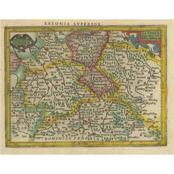 Small Antique Map of Upper Saxony, Germany, 1610 For Sale