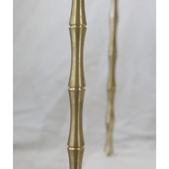 Wood and Brass Faux Bamboo Legs White Sofa Side Table, For Sale - Image 10 of 12