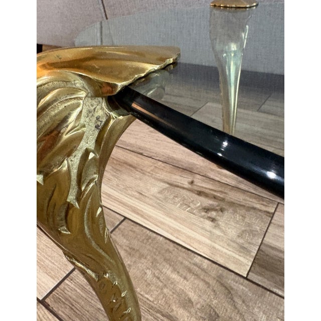 Mid 20th Century Hollywood Regency Sculptural Solid Fern Frond Brass Glass Top Coffee Table Attributed to p.e. Guerin For Sale In Dallas - Image 6 of 12