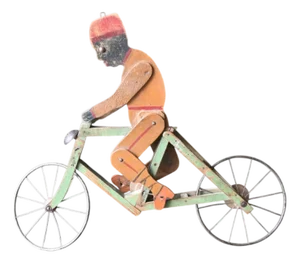 Early 20th Century Articulated Cyclist Toy Belgian Folk Art