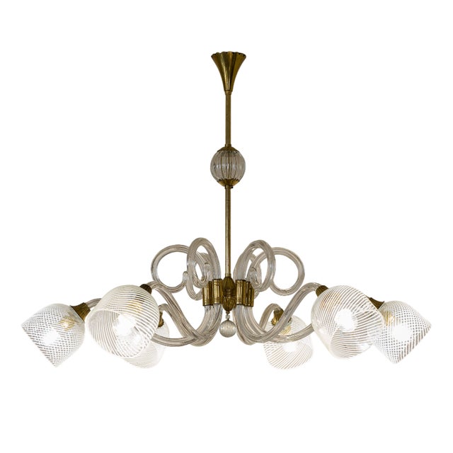 Large Six-Light Chandelier in Blown Murano Glass by Ercole Barovier, 1930s For Sale