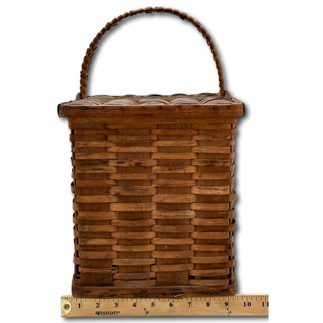 Outstanding Antique American Pennsylvania Amish Hand Woven Alder & Ash Wood Splint Picnic Basket Circa Late 1800s For Sale - Image 18 of 18