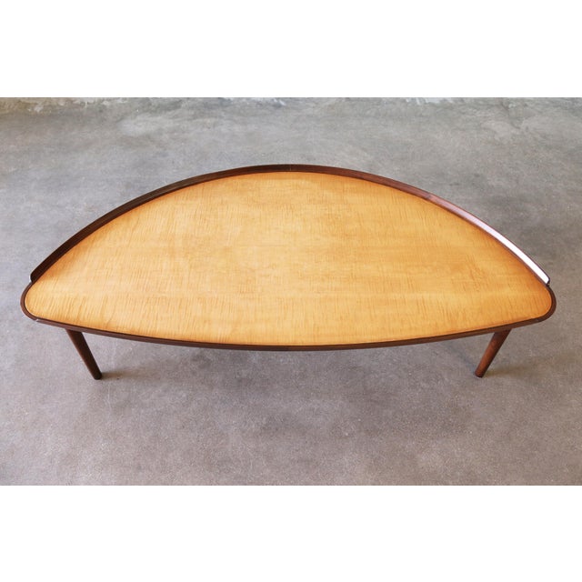 Baker Furniture Company 1950s Attributed to Finn Juhl for Baker Coffee Cocktail Table Two Tone Birch and Walnut For Sale - Image 4 of 15