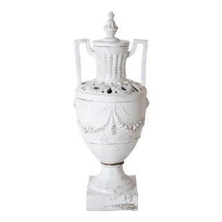 Mid 20th Century Ceccarelli Italian Neoclassical White Glazed Ceramic Large Scale Urn For Sale