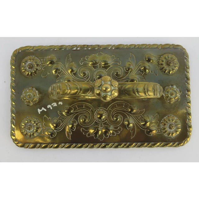 French 19th Century Repousse Brass Ink Blotter with Cast Handle Crown Finial For Sale - Image 3 of 6