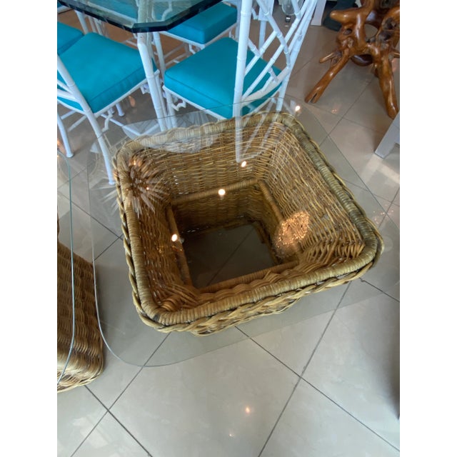 Vintage Wicker Works Braided Side End Tables New Glass Top -A Pair For Sale - Image 4 of 11