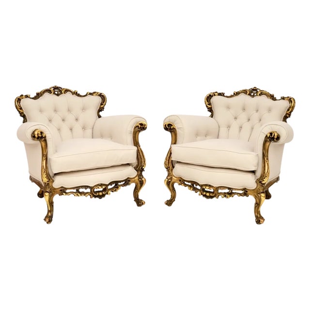 Set of French Giltwood Armchairs, 1930s For Sale