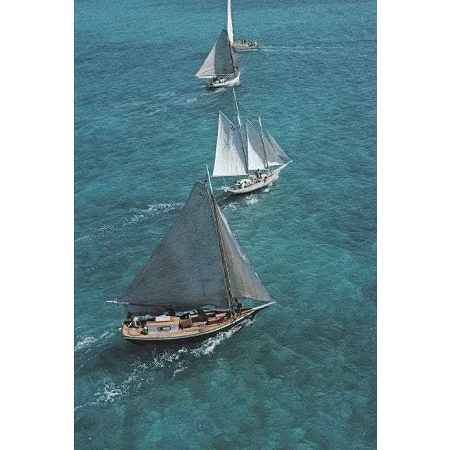 Sailing in the Bahamas 1964 A high angle view showing a formation of sailing boats in the Bahamas, 1964. (Photo by Slim...
