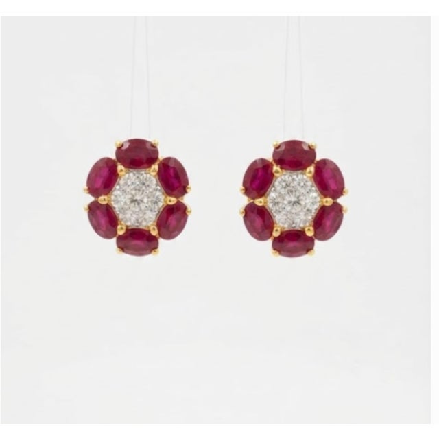 Ruby Red Natural Ruby 3.30cts & Diamond 0.40cts Earring in 18k Yellow Gold For Sale - Image 8 of 8