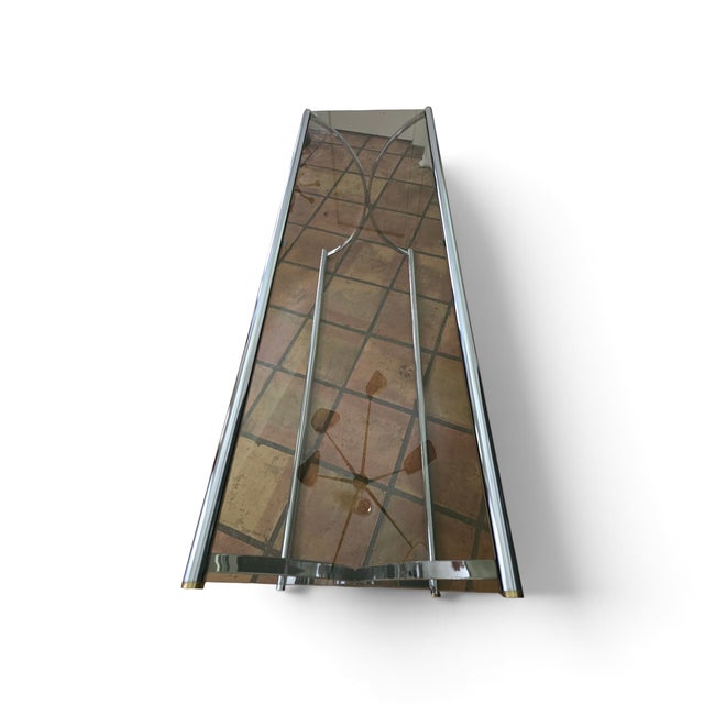 Metal 1970s Attributed to Maison Jansen Chrome Smoked Glass Console Table For Sale - Image 7 of 8