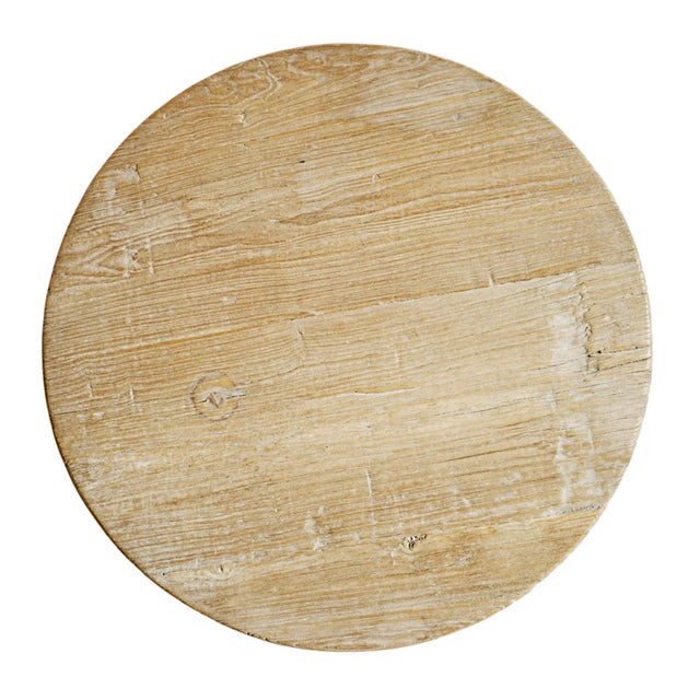 Vintage Round Elm & Iron Bistro Counter Table For Sale - Image 4 of 5