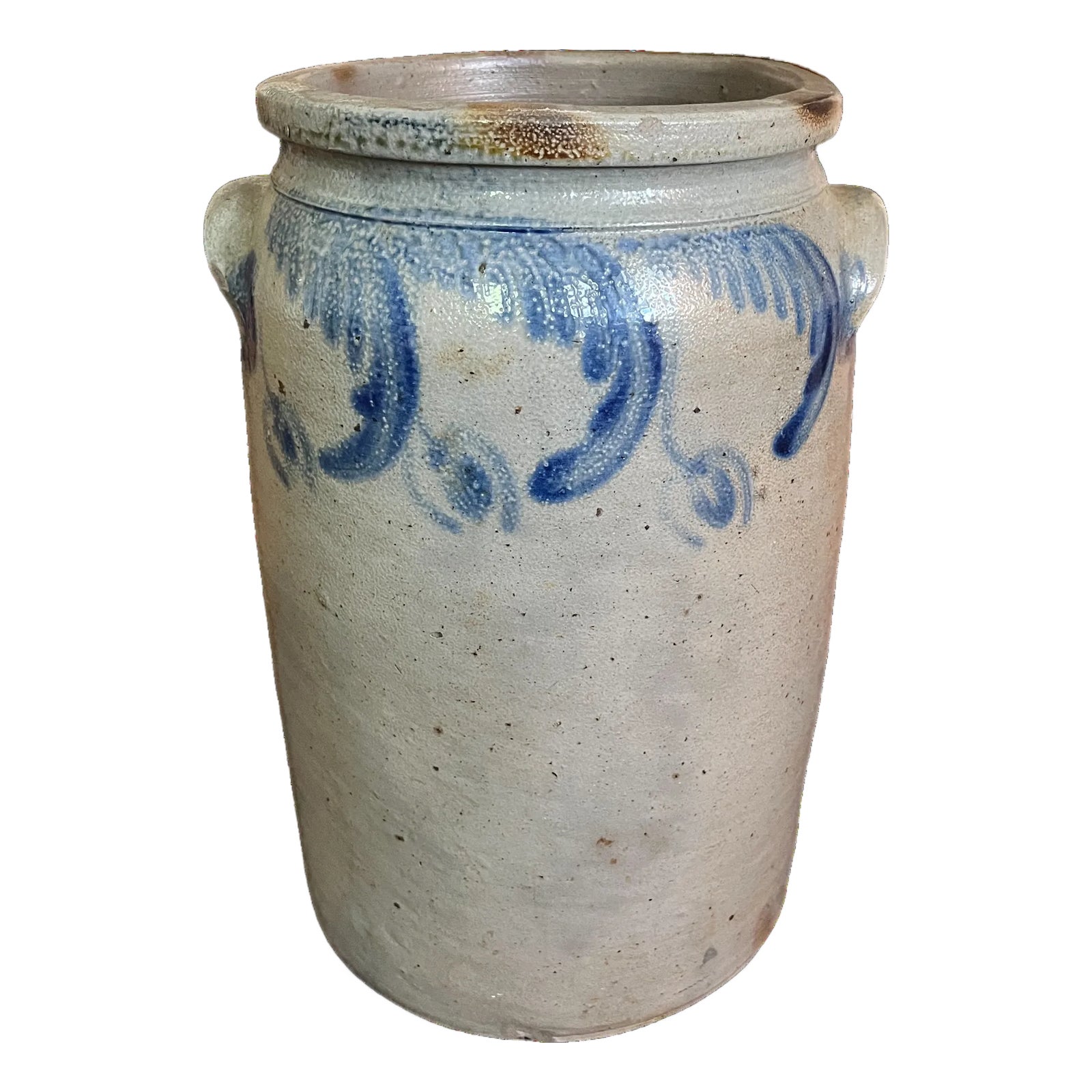 Antique 3-Gallon Salt-Glazed Stoneware Crock With Cobalt