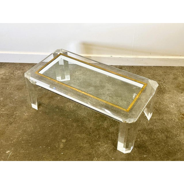Acrylic Glass Coffee Table with Brass Details and Glass Plate, France, 1980s For Sale - Image 8 of 15