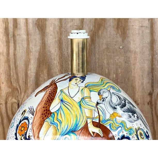 Ceramic Vintage Boho Hand Painted Lamp For Sale - Image 7 of 12