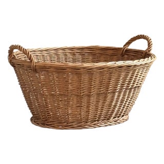 Vintage French Style Wicker Laundry Basket For Sale