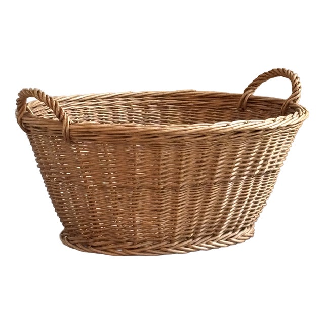 Vintage French Style Wicker Laundry Basket For Sale