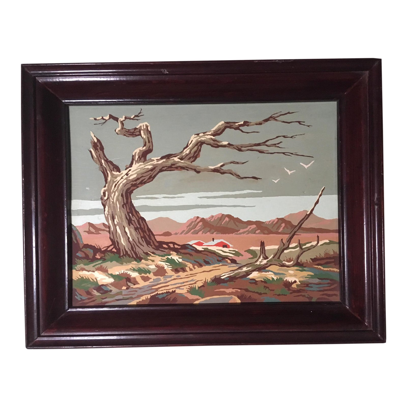 Vintage Paint by Numbers Desert Landscape With Barren Tree Chairish