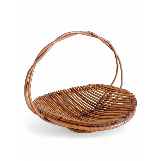 Mid-Century Modern Vintage Rattan Fruit Bowl Basket Centerpiece by Franco Albini, 1950s For Sale - Image 3 of 16