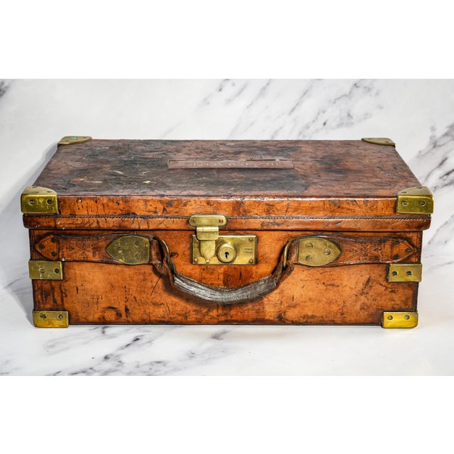 1900 - 1909 Stately Antique English Leather Ammunition Case 19th Century Wood Stand For Sale - Image 5 of 18