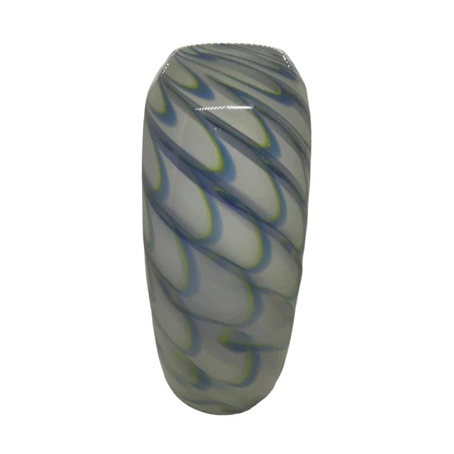 Vintage Hand Blown Blue Green White Swirled Art Glass Vase by Eastern Art Glass For Sale - Image 13 of 13