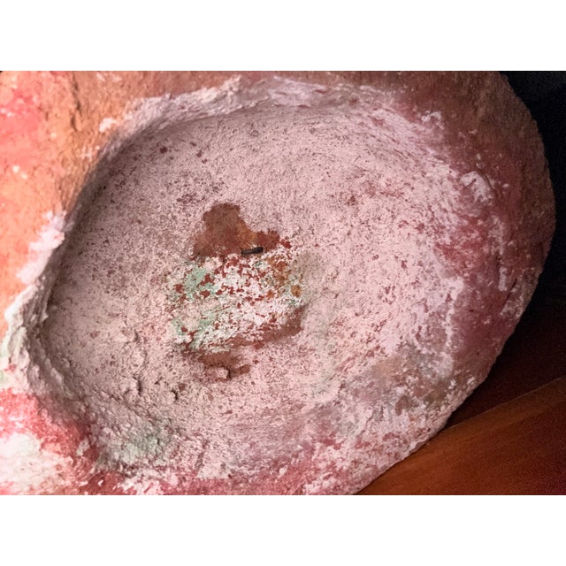 Mediterranean Large Hand-Thrown Terracotta Floor Jar With Artichoke Relief, Scroll Handles and Natural Whitewash Patina For Sale - Image 3 of 15