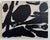 This piece is an abstract composition of bold black brushstrokes layered across a pale, textured background. The painting...
