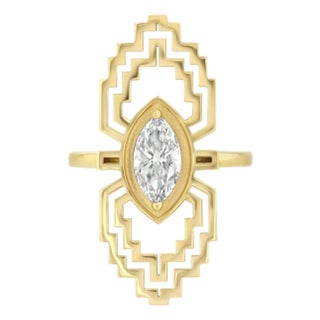 Gia Certified 1 Carat Antique Marquise Cut Diamond Cocktail Ring, Size 5.5 For Sale