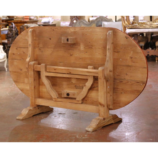 French Pine Folding Wine Tasting Table With “Champagne” and Fleurs De Lys Motifs For Sale - Image 11 of 11
