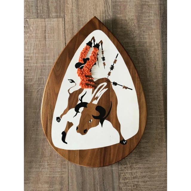 Mid-Century Modern Vintage Mid-Century Modern Bull Fighting Matador on Teardrop Teak Wood Popcorn Shirt- Set of 3 For Sale - Image 3 of 10