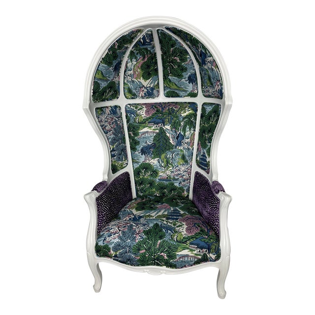 Late 20th Century Thibaut Pagoda Trees White Balloon Chair For Sale