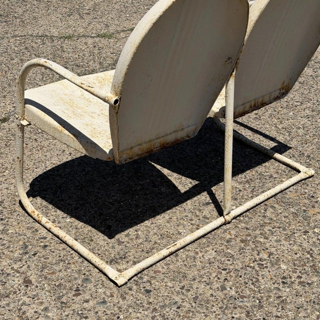 Vintage Art Deco Steel Metal Clam Shell Double Seat Porch Patio Loveseat - Pair For Sale - Image 15 of 18