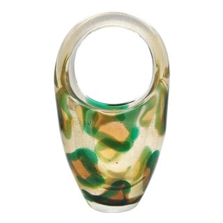 Vintage Macchie Ambre Verde Vessel by Archimede Seguso, 1950s For Sale