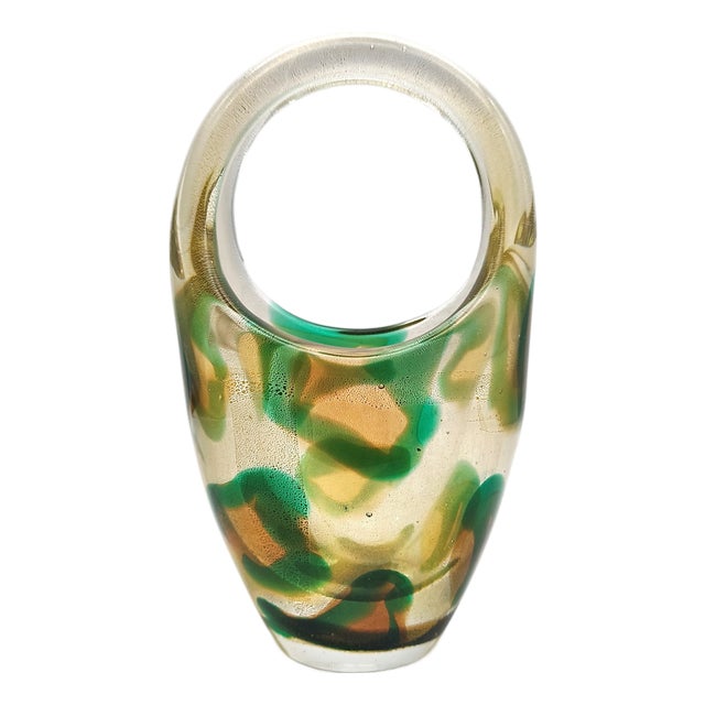 Vintage Macchie Ambre Verde Vessel by Archimede Seguso, 1950s For Sale