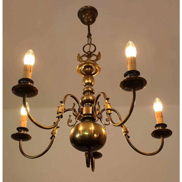 2000 - 2009 Five-Armed Flemish Chandelier in Brass For Sale - Image 5 of 6