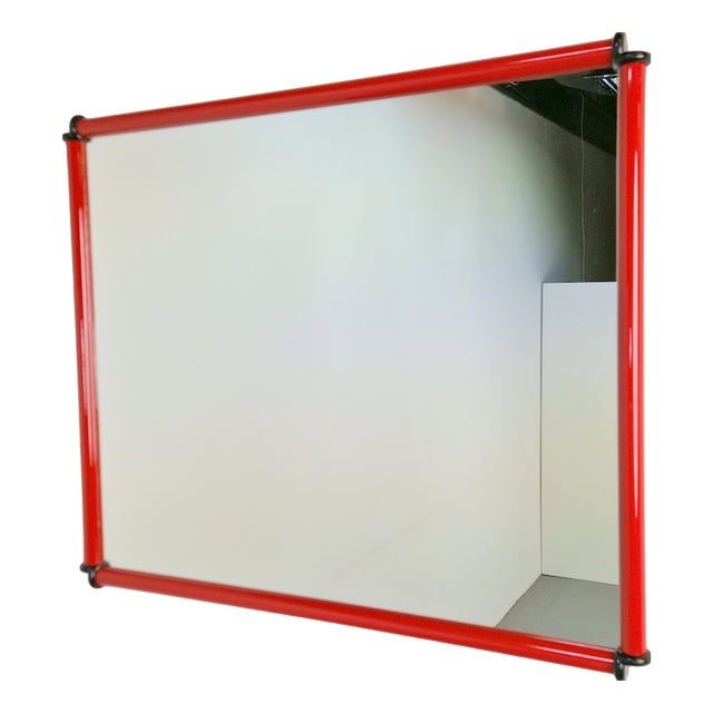 Italian Postmodern Red Frame Mirror, 1980s For Sale