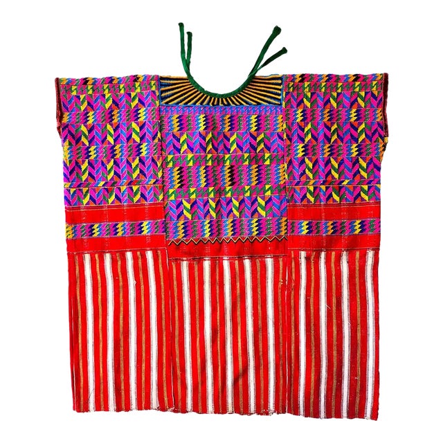 Vintage Central American Hand Woven Textile Huipil With Hand Embroidered Detail For Sale