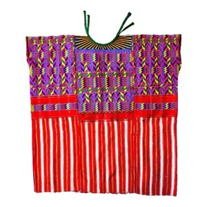 Vintage Central American Hand Woven Textile Huipil With Hand Embroidered Detail