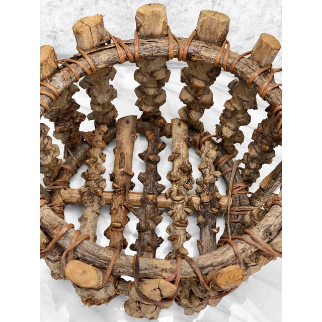 Brown Antique Large Primitive Adirondack Twig Mushroom Foraging Basket For Sale - Image 8 of 10
