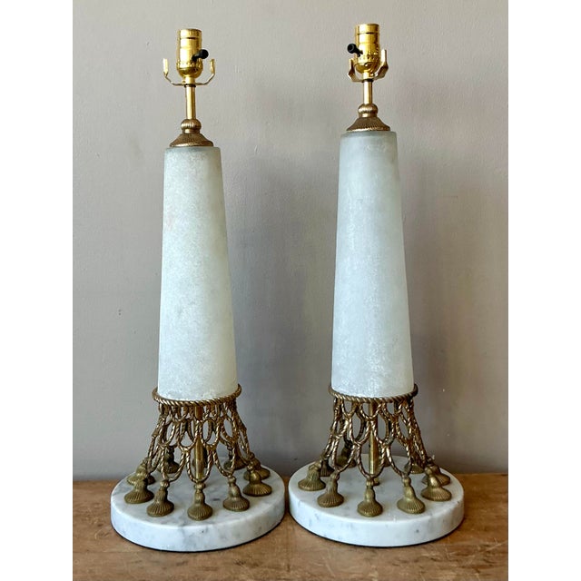 Vintage Regency Alabaster Lamps - A Pair For Sale - Image 4 of 7