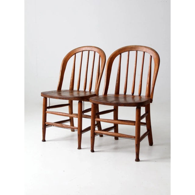 French Country Antique Bow Back Spindle Chairs-a Pair For Sale - Image 3 of 13