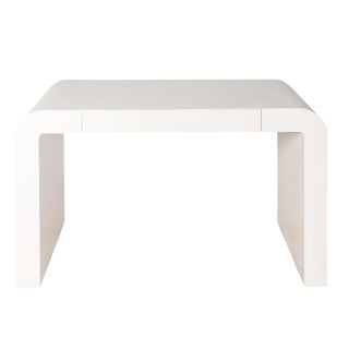 1970s Karl Springer Style White Grasscloth Waterfall Desk For Sale