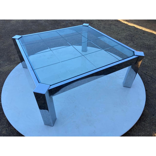 Metal Vintage Mid Century Modernist Chrome Glass Coffee Table Milo Baughman Style For Sale - Image 7 of 18