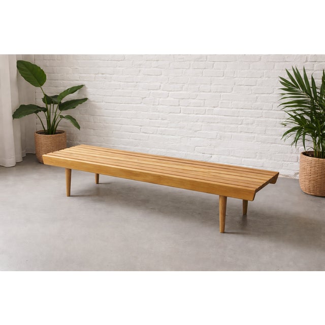Mid-Century Modern Mid Century Modern Styled Handmade Oak Slat Bench | Long Coffee Table For Sale - Image 3 of 9