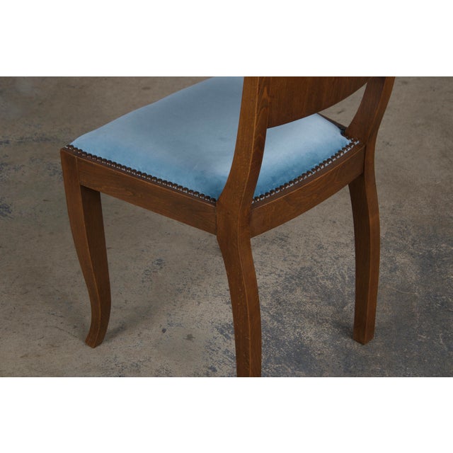 1950s French Art Deco Maple Dining Chairs W/ Blue Velvet - Set of 6 For Sale - Image 12 of 12